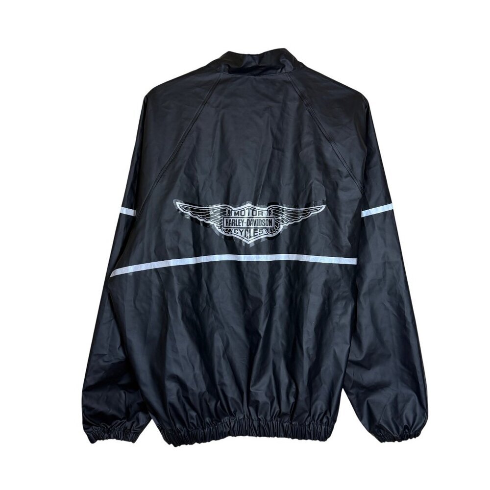 Harley Davidson Rain PVC Graphic Eagle Full Zip Biker Jacket Mens Size L Black